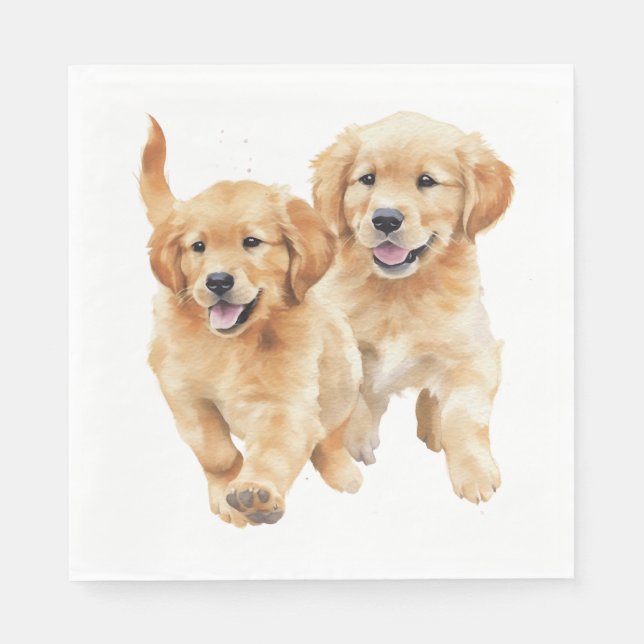 Cute Golden Retriever Puppies Watercolor Puppy Dog Napkin (Front)