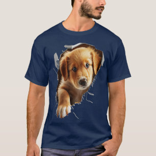 Cute Golden Retriever Puppy Dog Breaking Through  T-Shirt