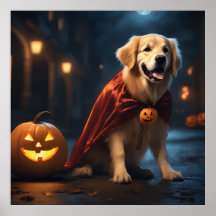 Cute Golden Retriever Puppy Dog Halloween Night