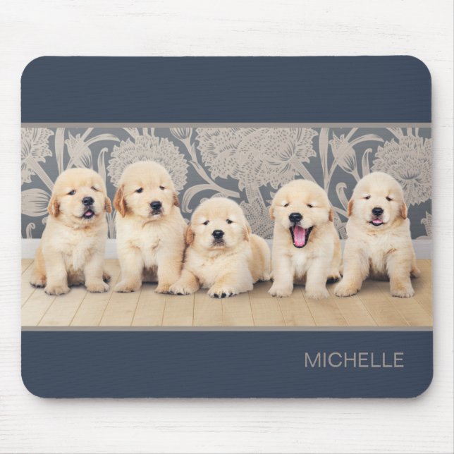 Cute Golden Retriever Puppy Dog Personalised Name Mouse Pad (Front)