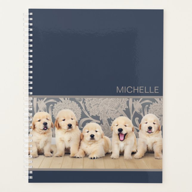 Cute Golden Retriever Puppy Dog Personalised Name Planner (Front)
