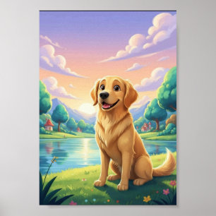 Cute Golden Retriever Puppy Fairytale Poster