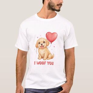 Cute Golden Retriever Puppy I Woof You Valentine T-Shirt