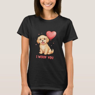 Cute Golden Retriever Puppy I Woof You Valentine  T-Shirt