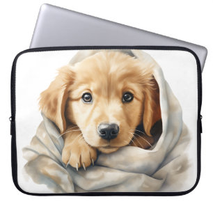CUTE GOLDEN RETRIEVER PUPPY IN BLANKET LAPTOP SLEEVE