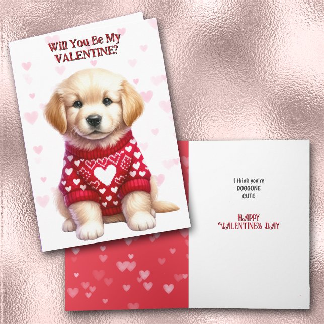 Cute Golden Retriever Puppy in Sweater Valentine Holiday Card (Creator Uploaded)