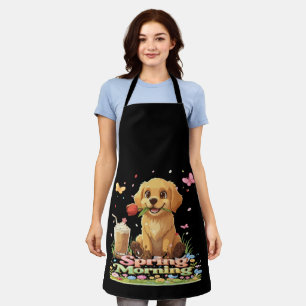 Cute Golden Retriever Puppy Spring Morning  Apron