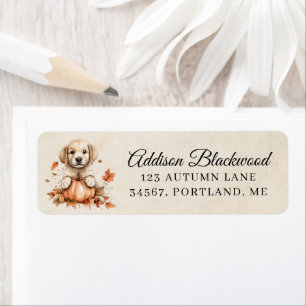 Cute Golden Retriever Puppy with Pumpkin Return Address Label