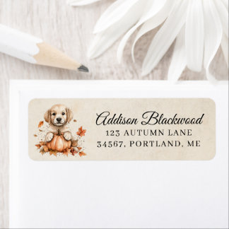 Cute Golden Retriever Puppy with Pumpkin Return Address Label