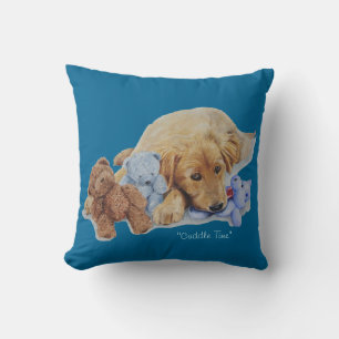 Cute golden retriever puppy with teddy bears art cushion