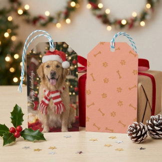 Cute Golden Retriever Santa Hat Holiday Dog Gift Tags
