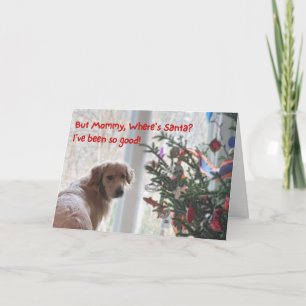 Cute Golden Retriever Waiting for Santa Christmas Card