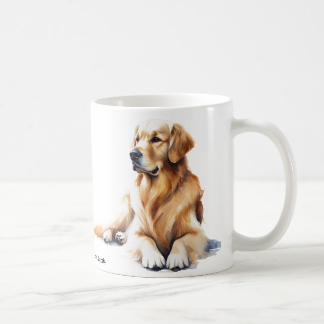 Cute Golden Retriever Watercolor Coffee Mug (Right)