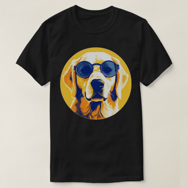 Cute Golden Retriever Wearing Sunglasses T-Shirt (Design Front)