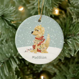 Cute Golden Retriever Winter Christmas Ceramic Ornament