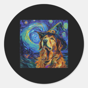 Cute Golden Retriever Witch _ Funny Dog Halloween Classic Round Sticker