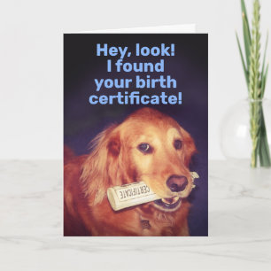 Cute Golden Retriever with Birth Certificate Card