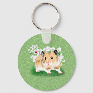 Cute golden Syrian Hamster art gifts accessories Key Ring