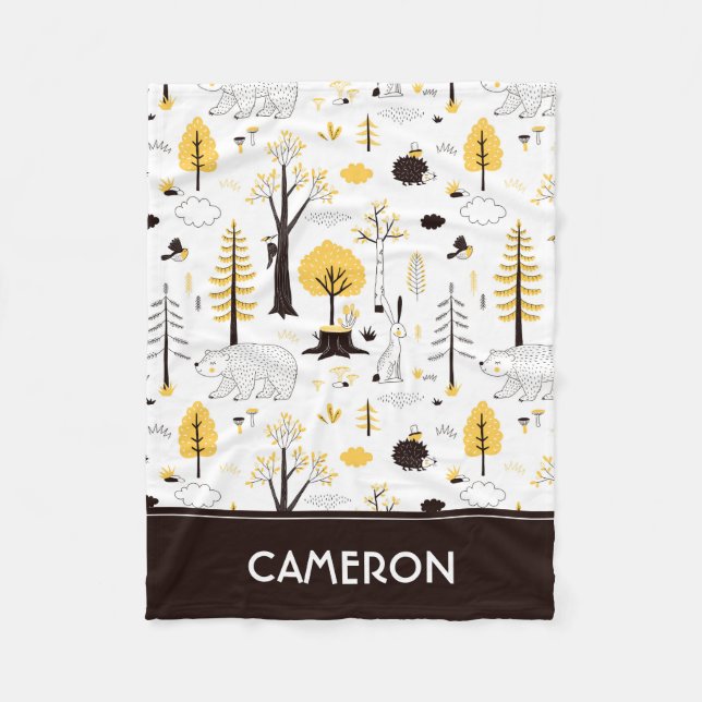 Cute Golden Woods Scene Pattern Fleece Blanket (Front)