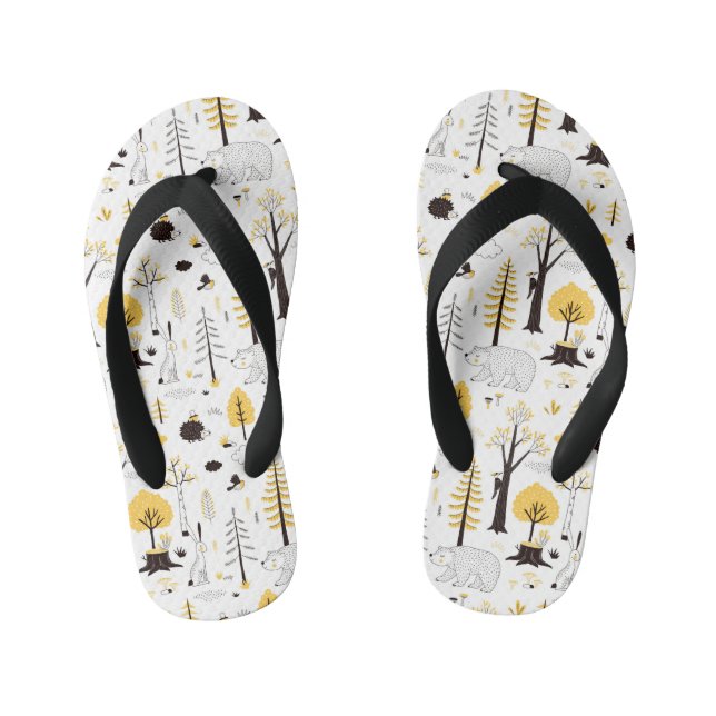 Cute Golden Woods Scene Pattern Kid's Thongs (Footbed)