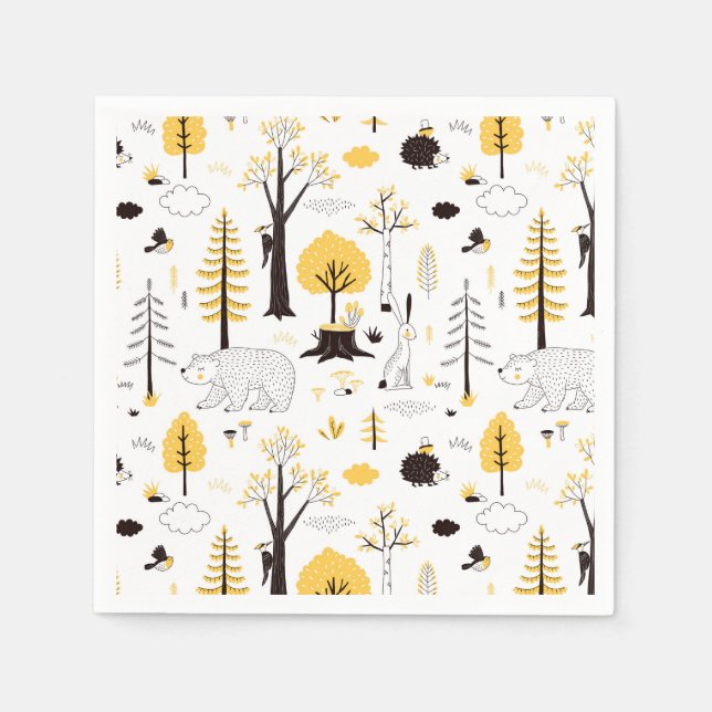 Cute Golden Woods Scene Pattern Napkin (Front)