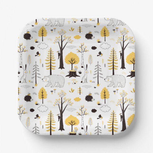 Cute Golden Woods Scene Pattern Paper Plate (Front)