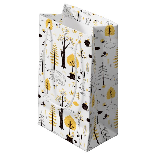 Cute Golden Woods Scene Pattern Small Gift Bag (Front Angled)