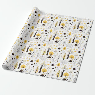 Cute Golden Woods Scene Pattern Wrapping Paper