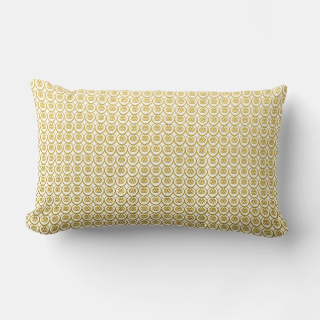 Cute Golden Yellow Pattern On White Lumbar Cushion (Front)
