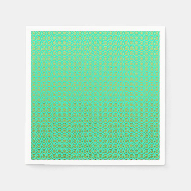 Cute Golden Yellow Pattern over Minty Green Napkin (Front)