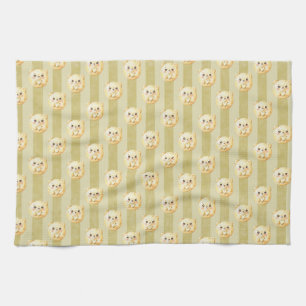 Cute Golden Yellow Teddy Bear and Stripe Tea Towel