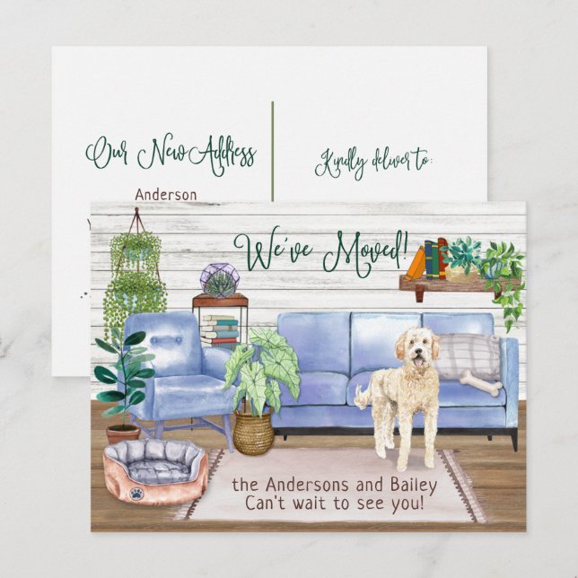 Cute Goldendoodle Cosy New Home Moving        Announcement Postcard (Front/Back)