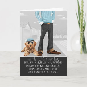Cute Goldendoodle Dog and Dad Funny Father's Day Holiday Card
