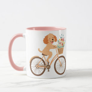 Cute Goldendoodle Dog Biking Spring Flowers Mug