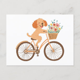 Cute Goldendoodle Dog Biking Spring Flowers Postcard