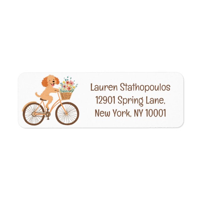 Cute Goldendoodle Dog Biking Spring Flowers Return Address Label (Front)