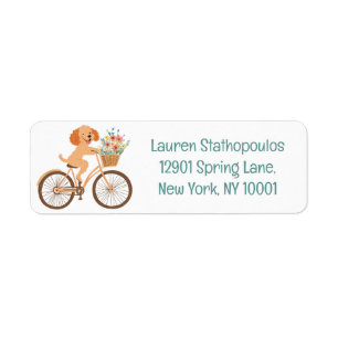Cute Goldendoodle Dog Biking Spring Flowers Return Address Label