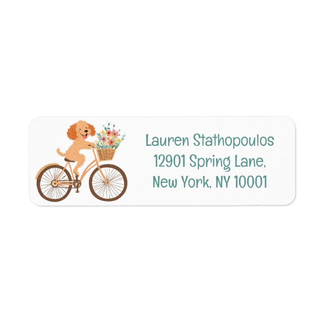 Cute Goldendoodle Dog Biking Spring Flowers Return Address Label (Front)