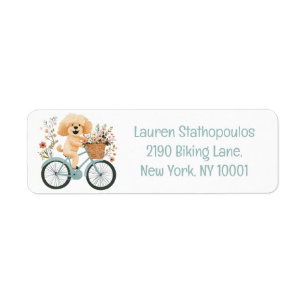 Cute Goldendoodle Dog Biking Spring Flowers Return Address Label