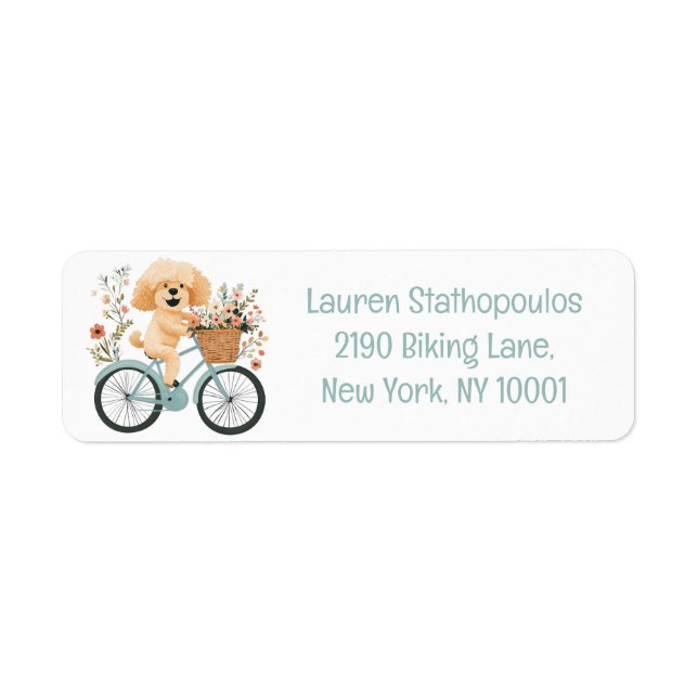 Cute Goldendoodle Dog Biking Spring Flowers Return Address Label (Front)