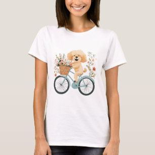 Cute Goldendoodle Dog Biking Spring Flowers T-Shirt