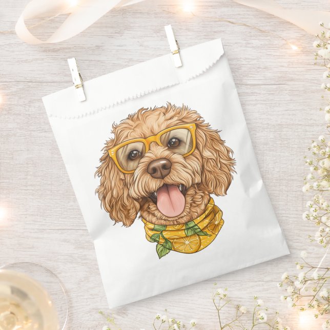 Cute Goldendoodle Dog Sunglasses Oranges Favour Bag (Clipped)