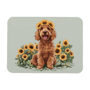 Cute Goldendoodle Dog Wearing A Sunflower Crown Magnet
