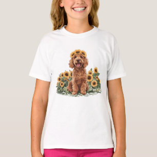 Cute Goldendoodle Dog Wearing A Sunflower Crown T-Shirt