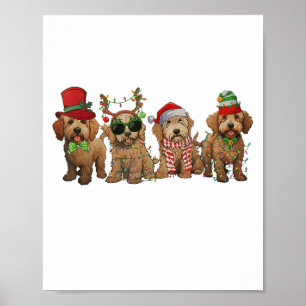 Cute Goldendoodle Dogs Christmas Lights Golden Doo Poster