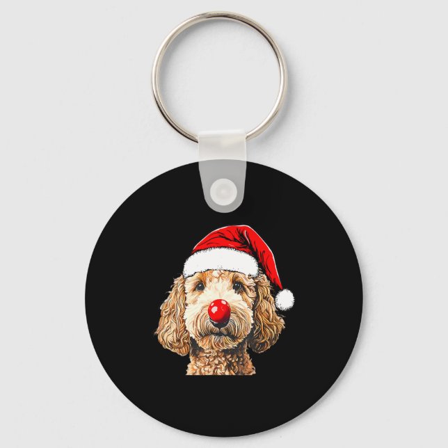 Cute Goldendoodle Dogs Christmas Santa Golden Dood Key Ring (Front)