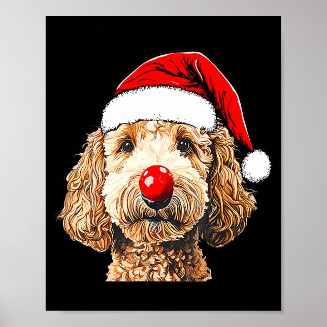 Cute Goldendoodle Dogs Christmas Santa Golden Dood Poster (Front)
