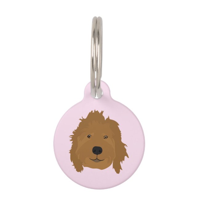 Cute Goldendoodle Face Pink Pet Tag (Front)