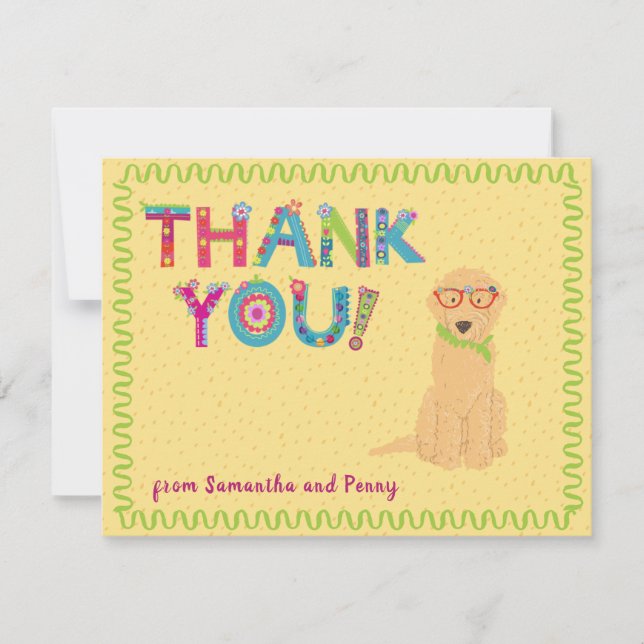 Cute Goldendoodle Fun Floral Letters   Thank You Card (Front)