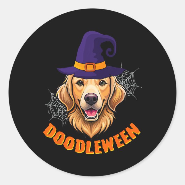 Cute Goldendoodle Halloween Spooky Golden Doodle D Classic Round Sticker (Front)